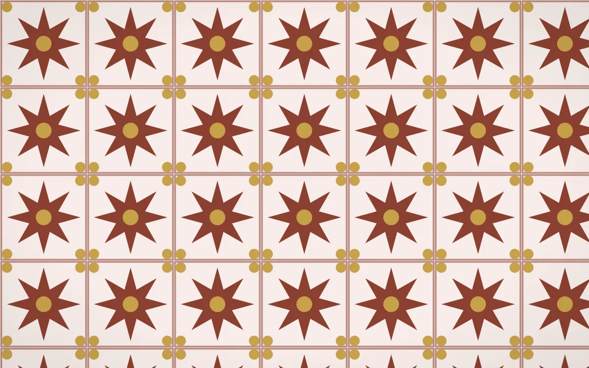 Venetian Rosso Star Tile — light brown, gold and white azulejo background
