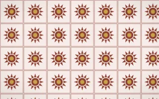 Venetian Rosso Sunburst Tile — light brown, gold and white azulejo background