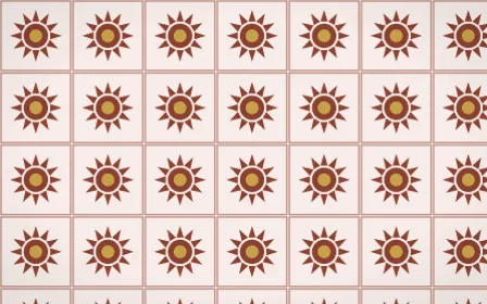 Venetian Rosso Sunburst Tile — light brown, gold and white azulejo background