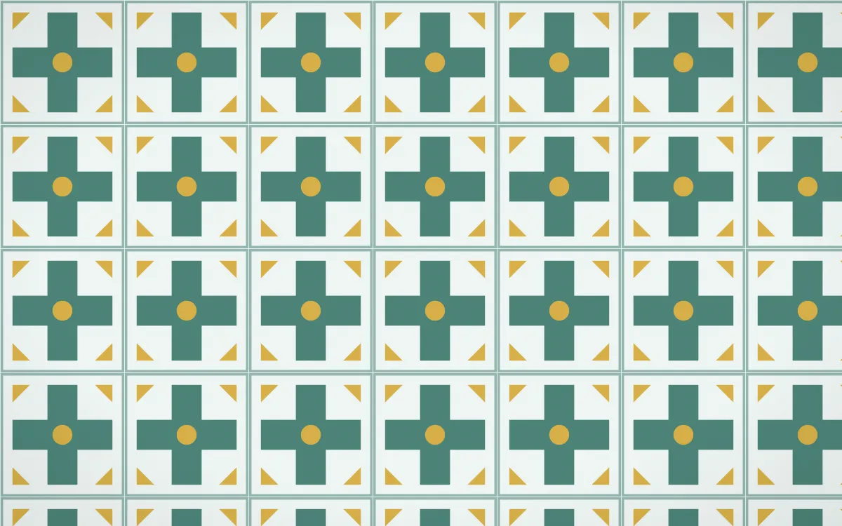 Winter Palace Cross Tile — light teal, gold and white azulejo background
