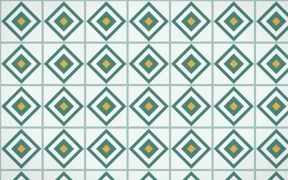 Winter Palace Diamond Tile — light teal, gold and white azulejo background