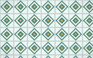 Winter Palace Diamond Tile — light teal, gold and white azulejo background