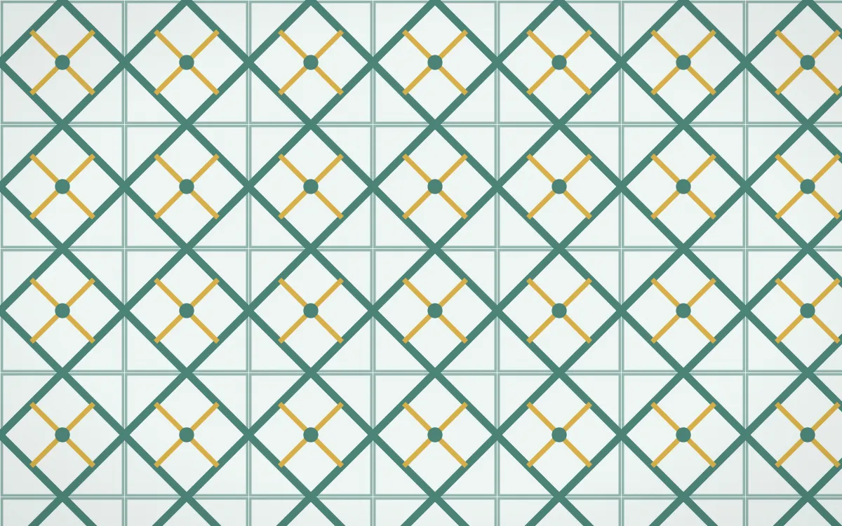 Winter Palace Lattice Tile — light teal, gold and white azulejo background
