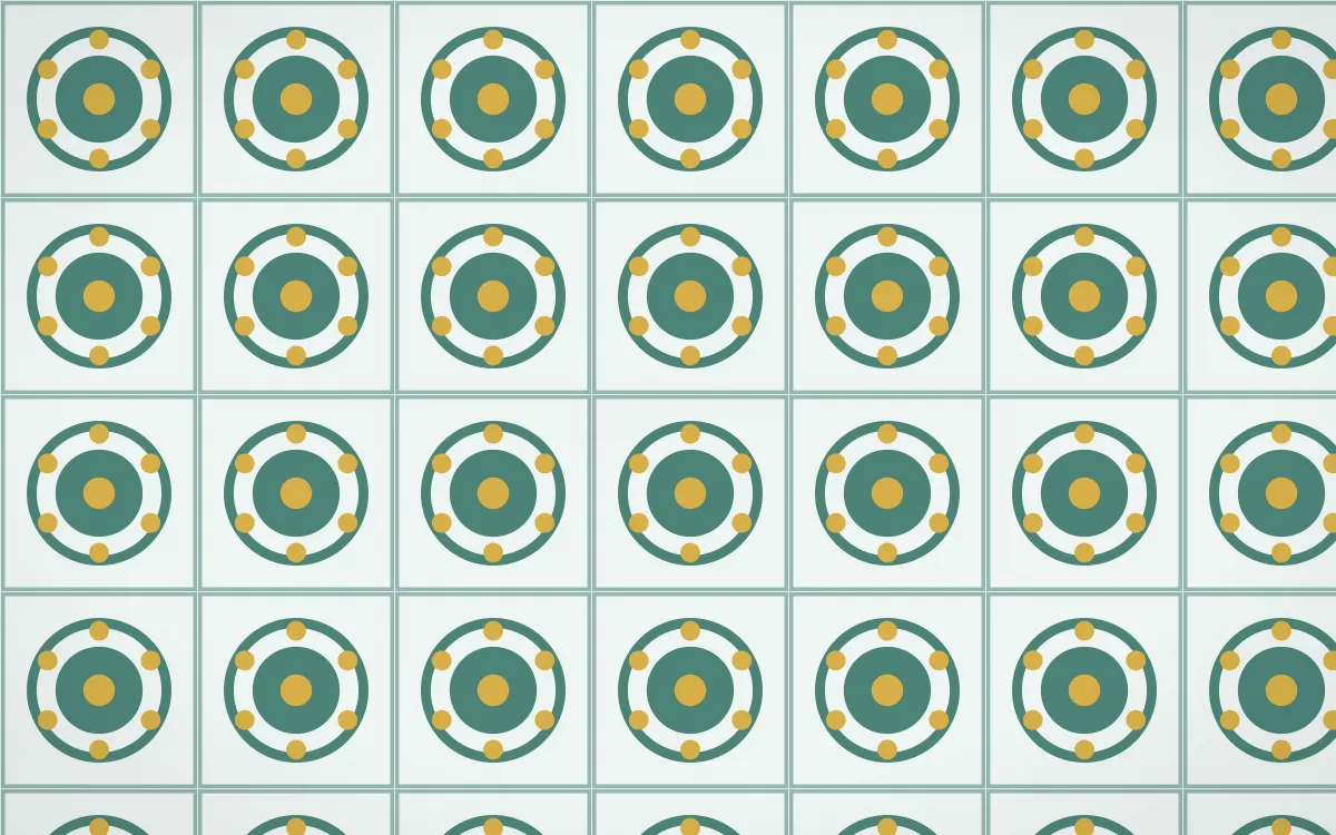 Winter Palace Medallion Tile — light teal, gold and white azulejo background