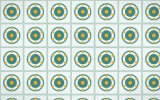 Winter Palace Medallion Tile — light teal, gold and white azulejo background