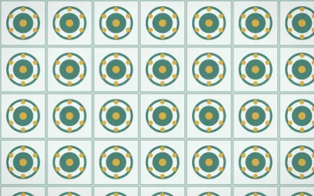Winter Palace Medallion Tile — light teal, gold and white azulejo background