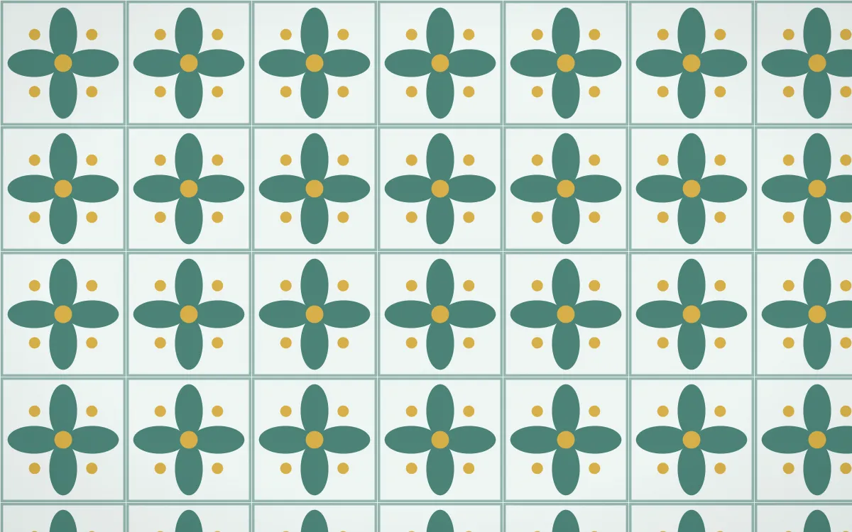 Winter Palace Petal Tile — light teal, gold and white azulejo background