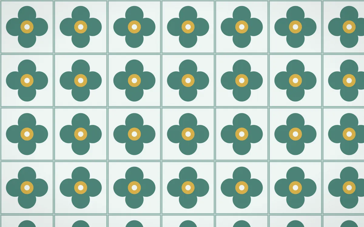 Winter Palace Quatrefoil Tile — light teal, gold and white azulejo background
