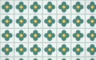 Winter Palace Quatrefoil Tile — light teal, gold and white azulejo background
