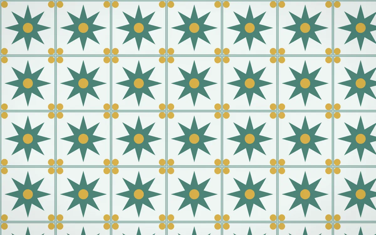 Winter Palace Star Tile — light teal, gold and white azulejo background