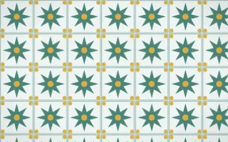 Winter Palace Star Tile — light teal, gold and white azulejo background