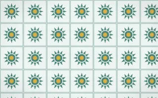 Winter Palace Sunburst Tile — light teal, gold and white azulejo background