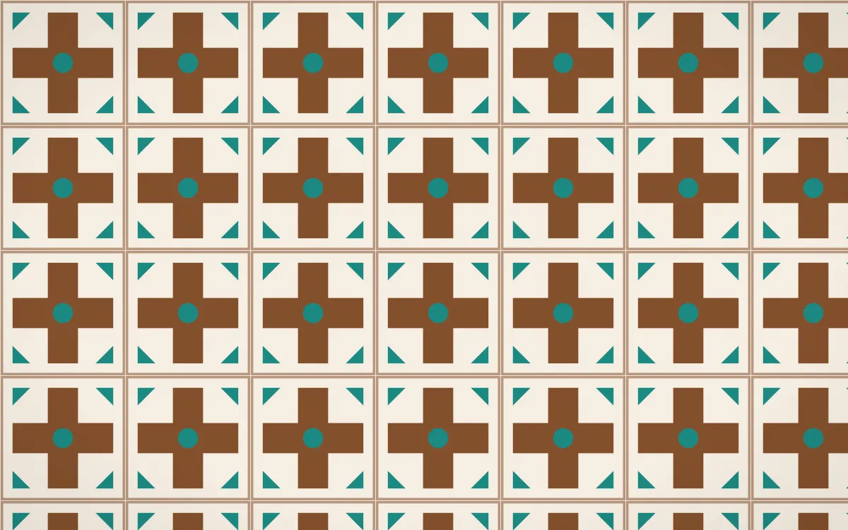 Zanzibar Spice Cross Tile — light brown, teal and beige azulejo background