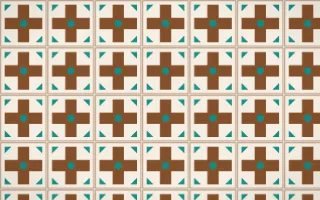 Zanzibar Spice Cross Tile — light brown, teal and beige azulejo background
