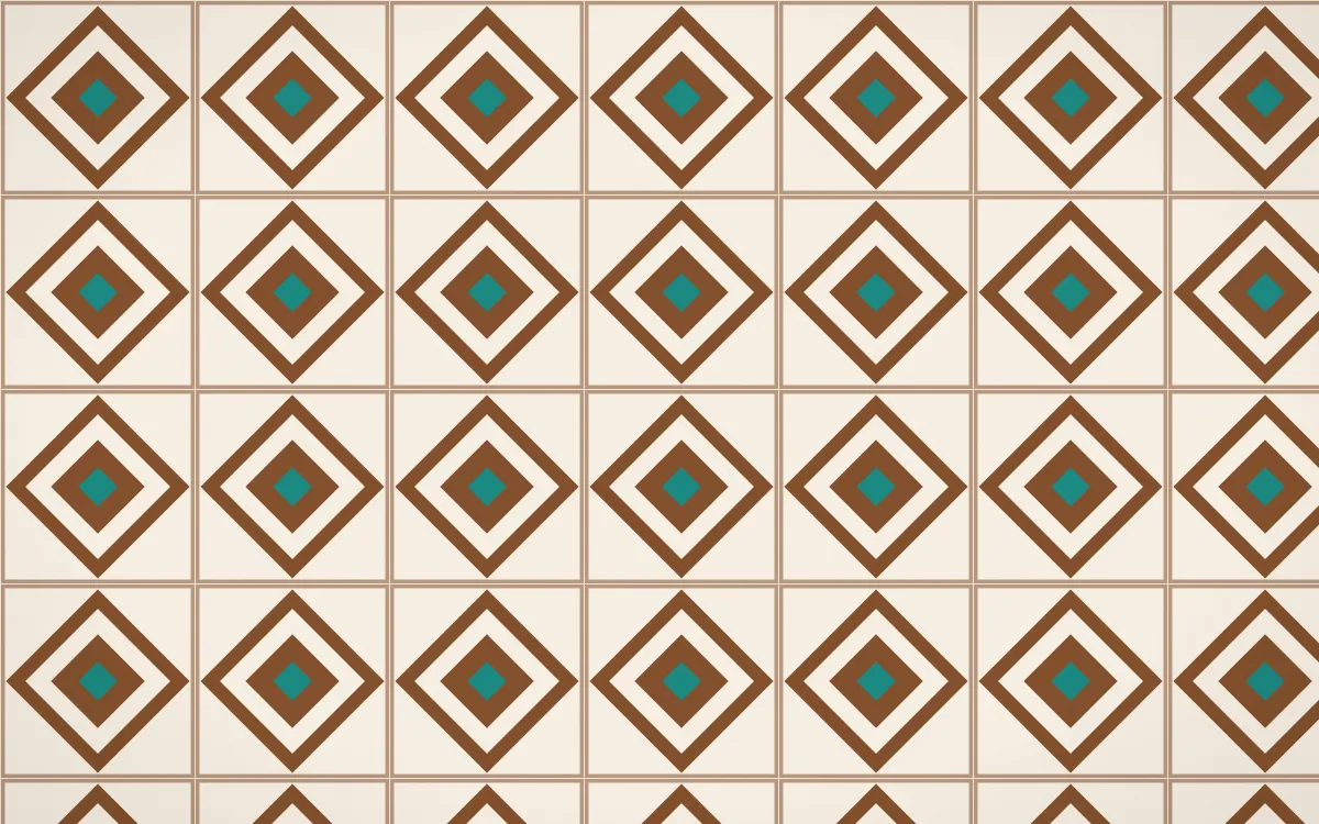 Zanzibar Spice Diamond Tile — light brown, teal and beige azulejo background
