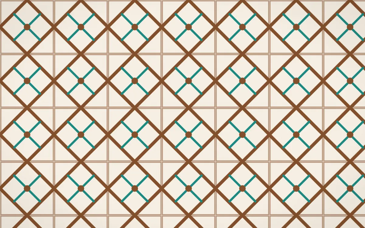 Zanzibar Spice Lattice Tile — light brown, teal and beige azulejo background