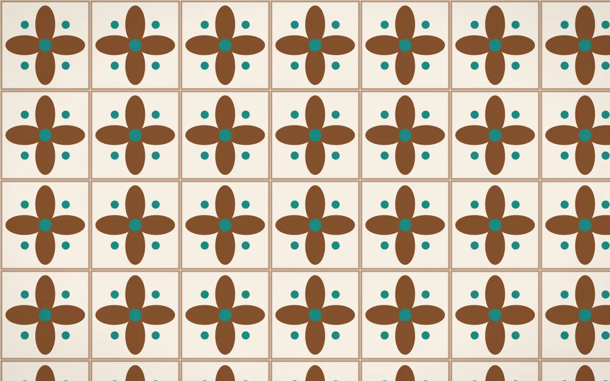 Zanzibar Spice Petal Tile — light brown, teal and beige azulejo background