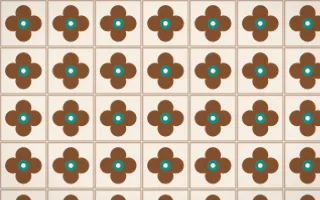 Zanzibar Spice Quatrefoil Tile — light brown, teal and beige azulejo background