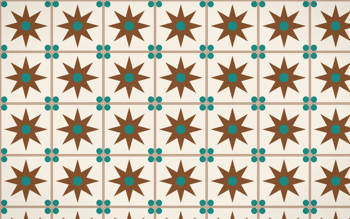 Zanzibar Spice Star Tile — light brown, teal and beige azulejo background