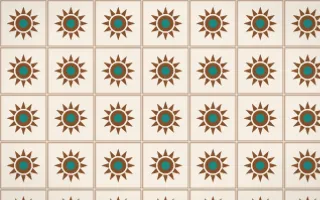 Zanzibar Spice Sunburst Tile — light brown, teal and beige azulejo background