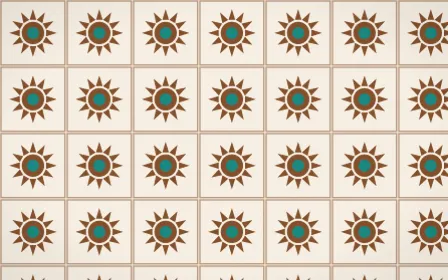 Zanzibar Spice Sunburst Tile — light brown, teal and beige azulejo background