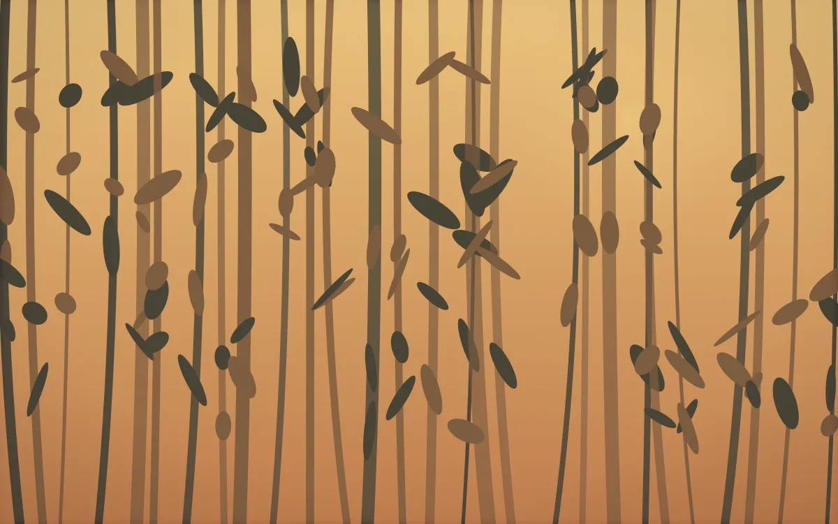 Autumn Glow Bamboo Forest — colourful orange, brown and grey bamboo forest background