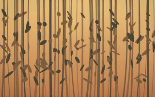 Autumn Glow Bamboo Forest VI — colourful orange, brown and grey bamboo forest background, variation VI