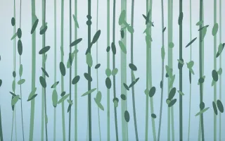 Clear Day Bamboo Forest II — light blue and green bamboo forest background, variation II