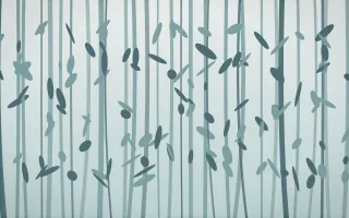 Coastal Mist Bamboo Forest II — light white and teal bamboo forest background, variation II