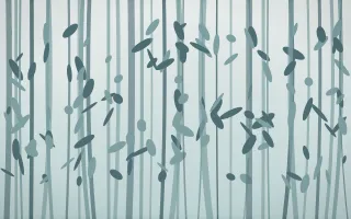 Coastal Mist Bamboo Forest IV — light white and teal bamboo forest background, variation IV