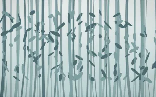 Coastal Mist Bamboo Forest IX — light white and teal bamboo forest background, variation IX