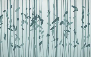 Coastal Mist Bamboo Forest VII — light white and teal bamboo forest background, variation VII