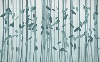 Coastal Mist Bamboo Forest X — light white and teal bamboo forest background, variation X