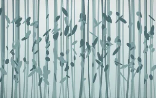 Coastal Mist Bamboo Forest XI — light white and teal bamboo forest background, variation XI