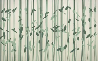 First Light Bamboo Forest IX — light beige and green bamboo forest background, variation IX