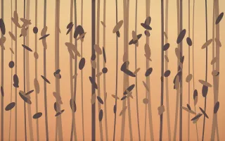 Golden Hour Bamboo Forest II — colourful orange and pink bamboo forest background, variation II