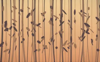 Golden Hour Bamboo Forest IV — colourful orange and pink bamboo forest background, variation IV