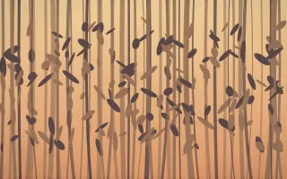 Golden Hour Bamboo Forest XI — colourful orange and pink bamboo forest background, variation XI