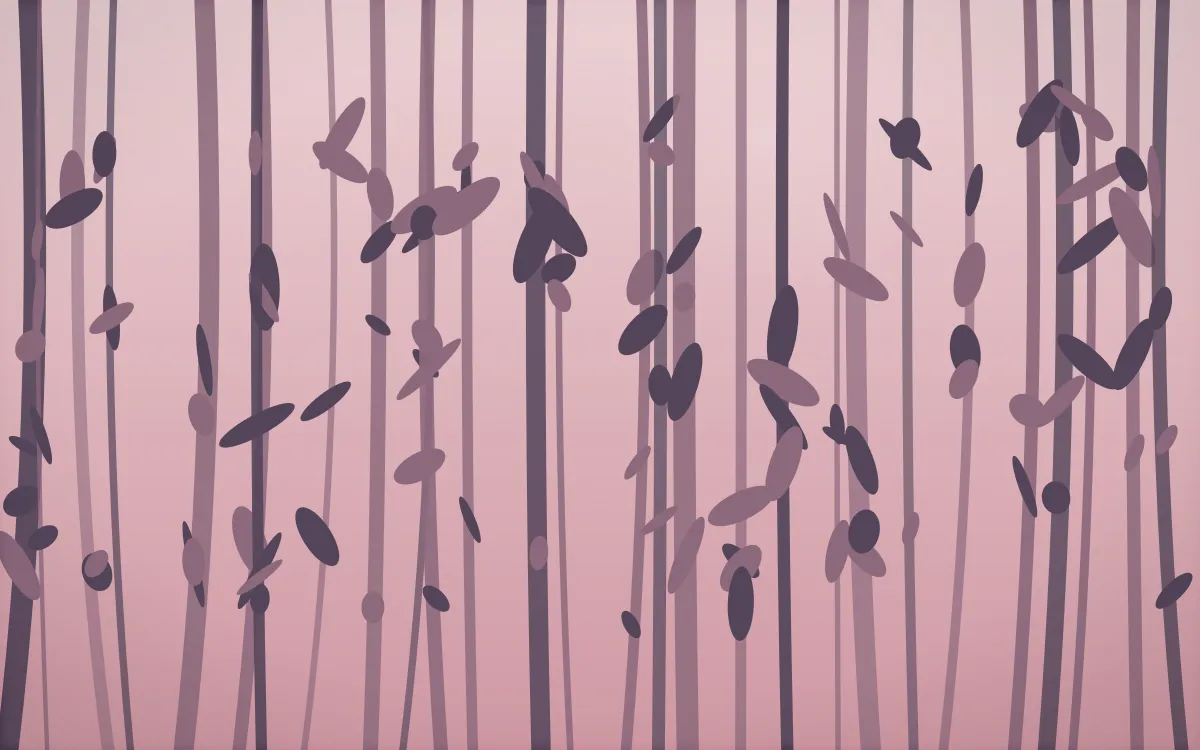 Rose Dusk Bamboo Forest — colourful red, pink and purple bamboo forest background
