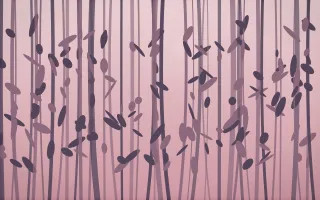 Rose Dusk Bamboo Forest VII — colourful red, pink and purple bamboo forest background, variation VII