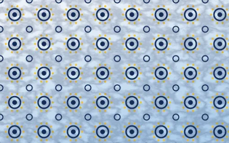 Bahia Blue Batik Blooms — light blue, gold and white batik background