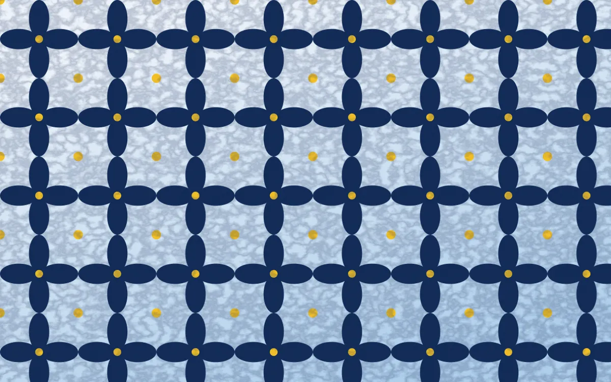 Bahia Blue Batik Kawung — light blue, gold and white batik background