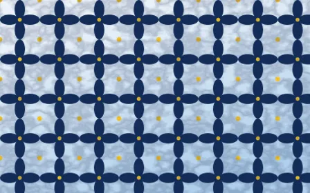 Bahia Blue Batik Kawung — light blue, gold and white batik background