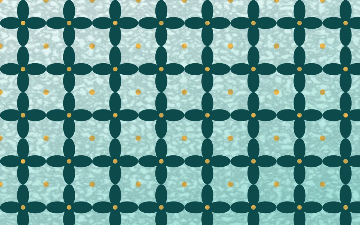 Cancún Surf Batik Kawung — light teal and gold batik background