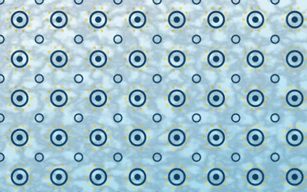 Capri Blue Batik Blooms — light blue, gold and white batik background