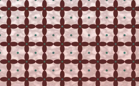 Damascus Rose Batik Kawung — light red, teal and white batik background