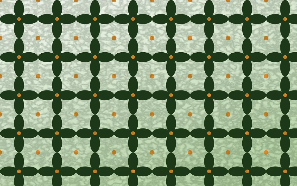 Emerald Isle Batik Kawung — light green, orange and white batik background