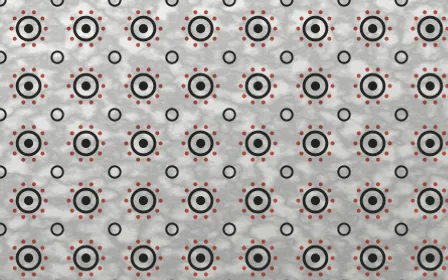 Edo Charcoal Batik Blooms — light grey, red and white batik background