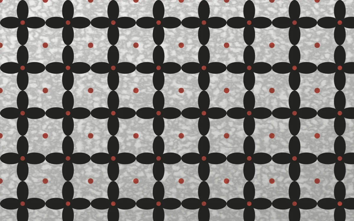 Edo Charcoal Batik Kawung — light grey, red and white batik background