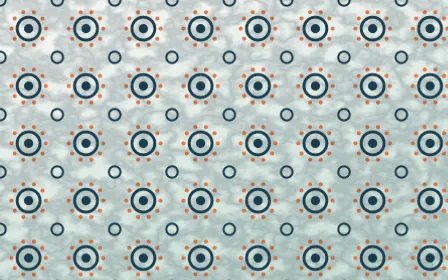 Park Mosaic Batik Blooms — light blue, orange and white batik background